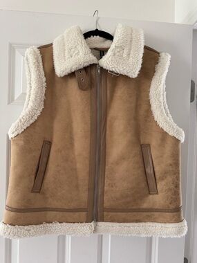 H&M Camel and Cream Shearling-Look Vest